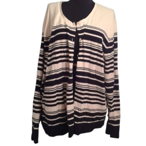 Merona 4 Cardigan Sweater stripes plus 4X Black White MOP Buttons - Picture 1 of 6
